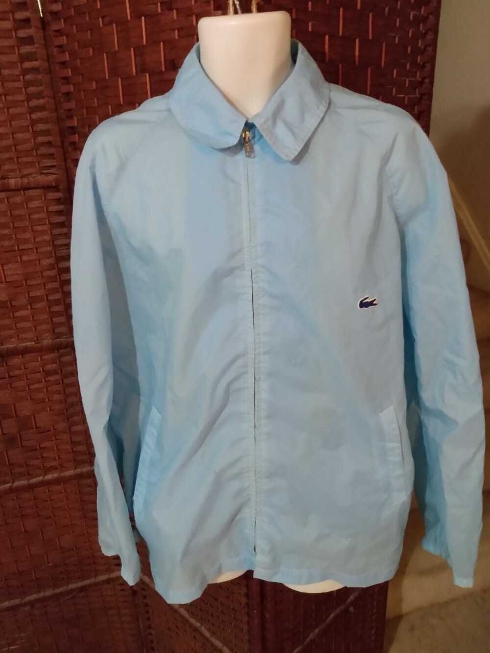 Vintage 80s Alligator Windbreaker Jacket Mens XL Light Blue Retro